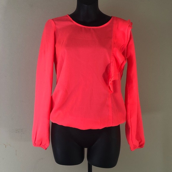 Harpa Bright Orange size S Blouse with Ruffles - Picture 1 of 5